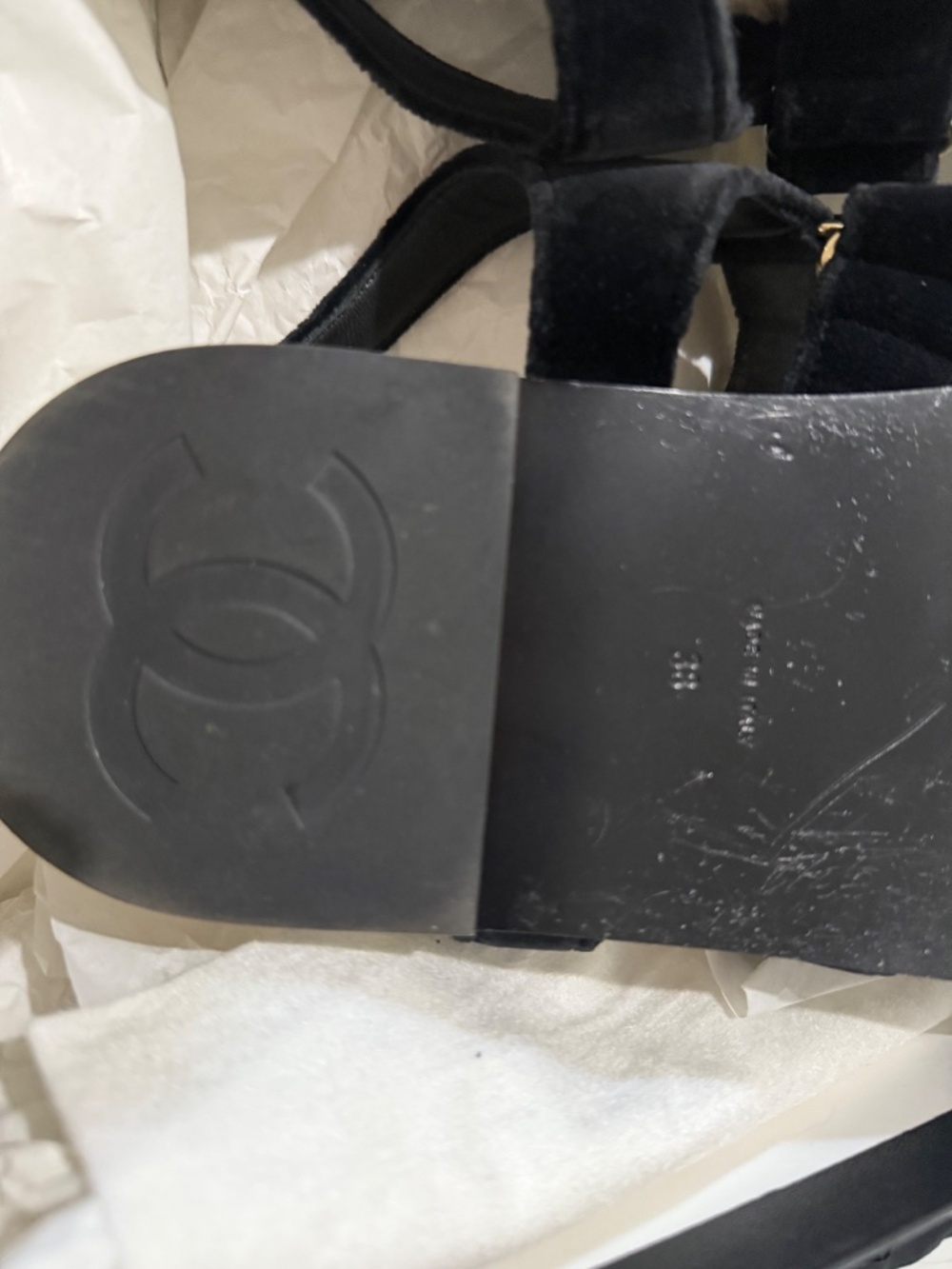 Authentic Chanel Black Velvet Dad Sandals - Picture 7 of 9